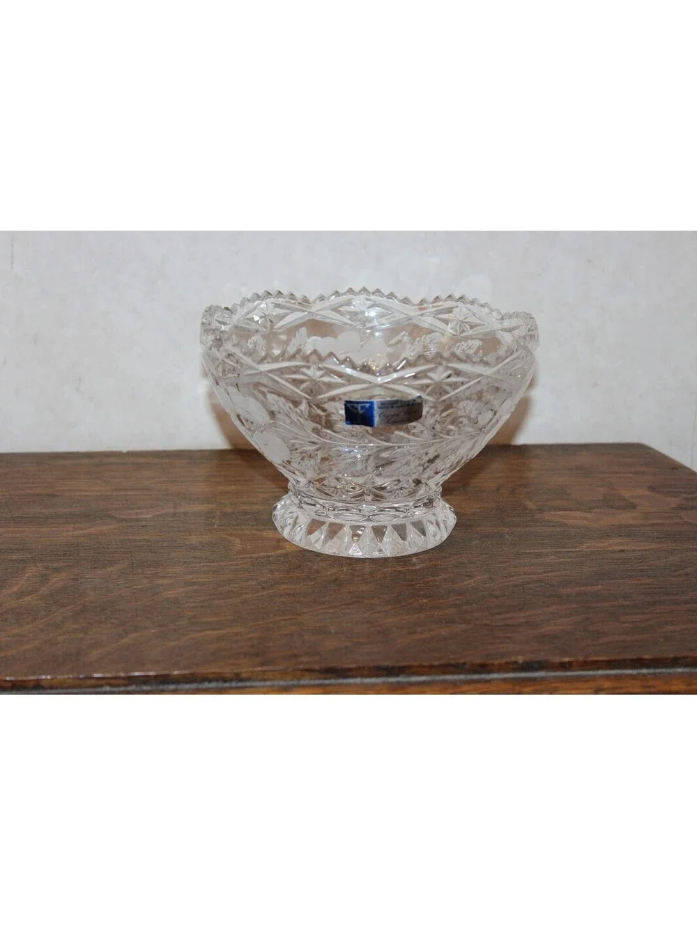 Vintage Crystal Clear Industries Lead Crystal Footed Bowl Yugoslavia Floral